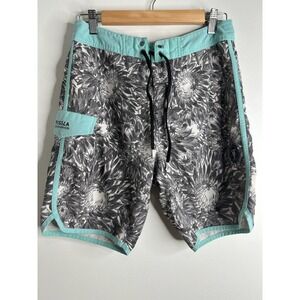 Vissla Mens Board Shorts Floral Print Teal Trim Drawstring Swim Trunks Size 30